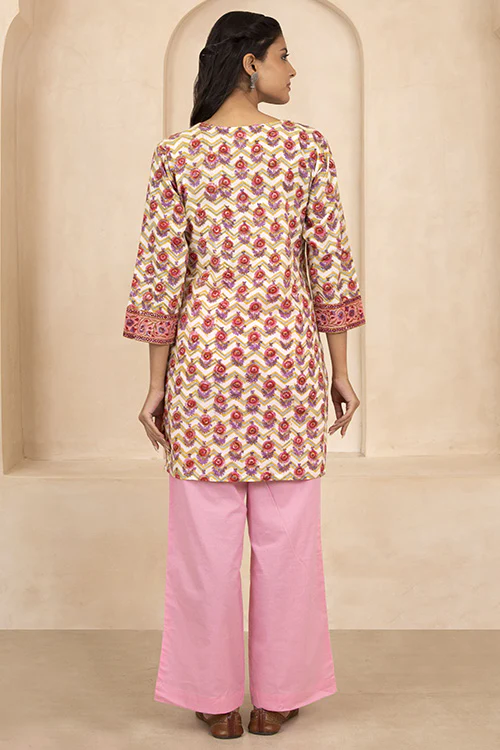 Shuddhi Yellow Handblock Printed Short Kurti - Image 5