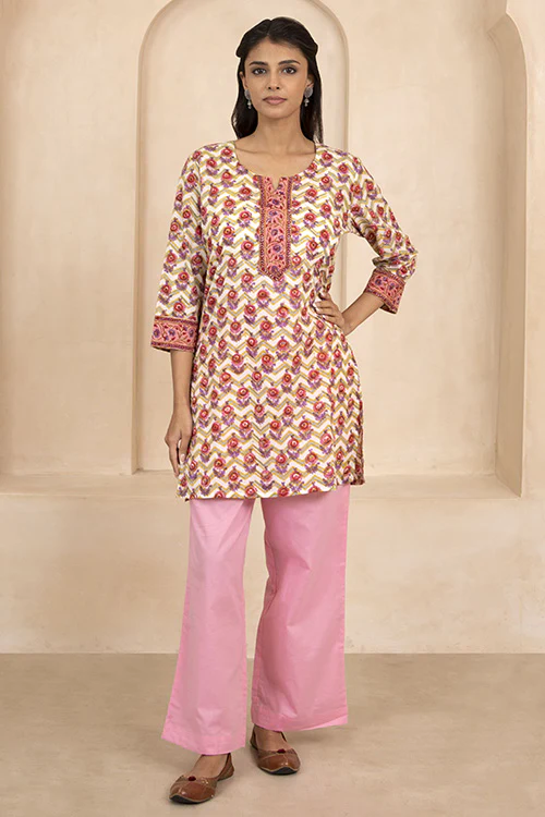 Shuddhi Yellow Handblock Printed Short Kurti - Image 6