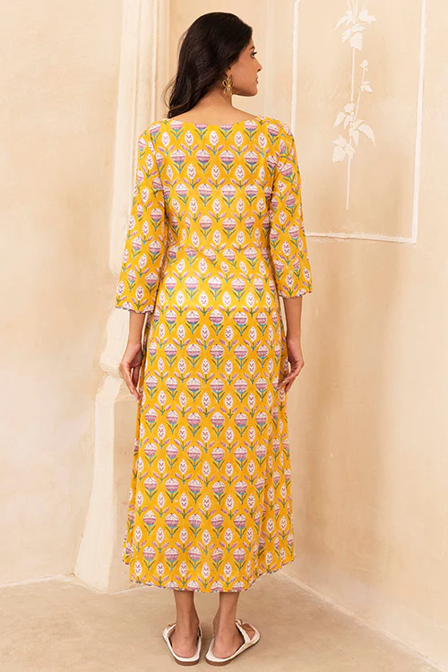 Shuddhi Yellow Pleated Dress - Image 4