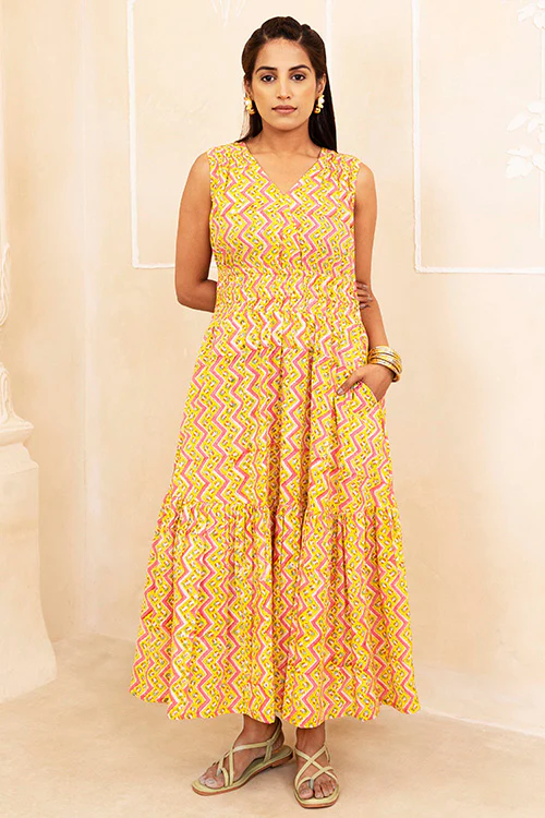 Shuddhi Yellow Tiered Dress
