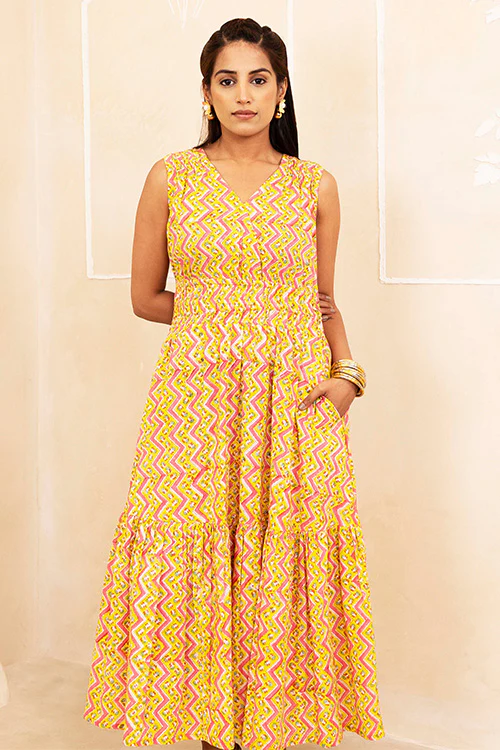 Shuddhi Yellow Tiered Dress - Image 4