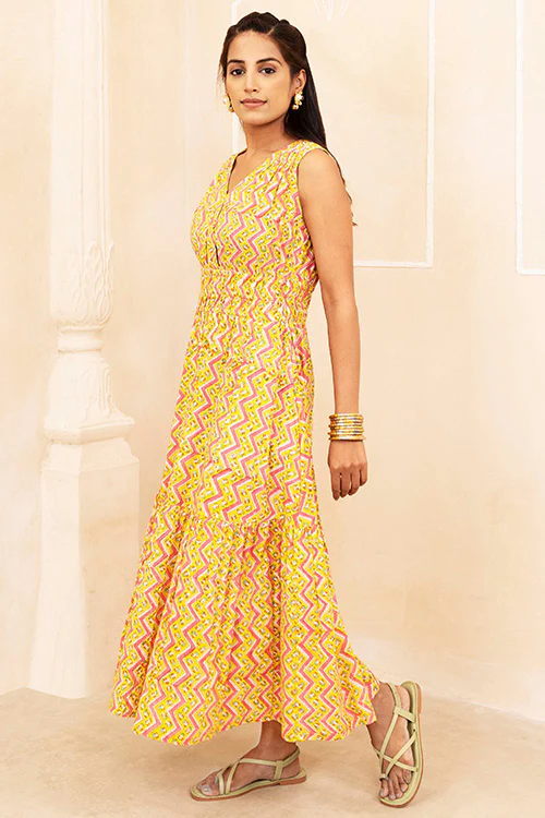 Shuddhi Yellow Tiered Dress - Image 5