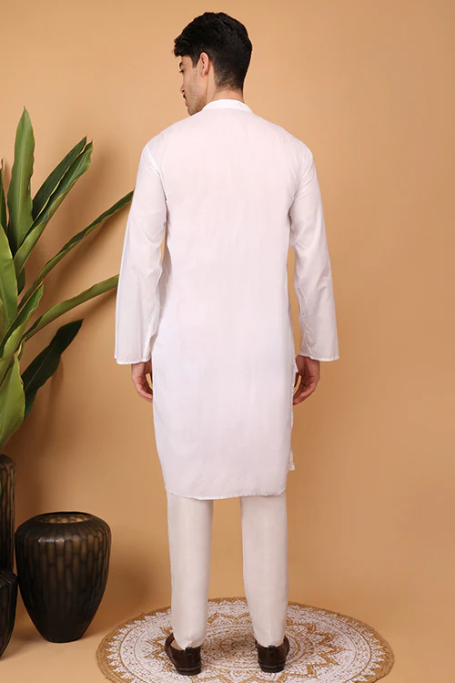 Shwet Men Cotton White Chikankari Men Kurta - 297 - Image 5