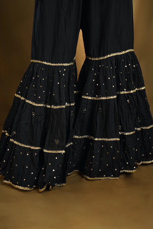 Shwet "Pastle Hues" Black Cotton Garara - Image 2