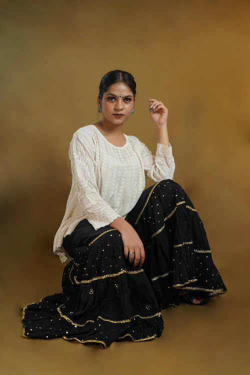 Shwet "Pastle Hues" Black Cotton Garara - Image 3