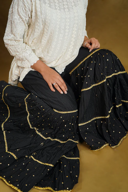 Shwet "Pastle Hues" Black Cotton Garara - Image 4