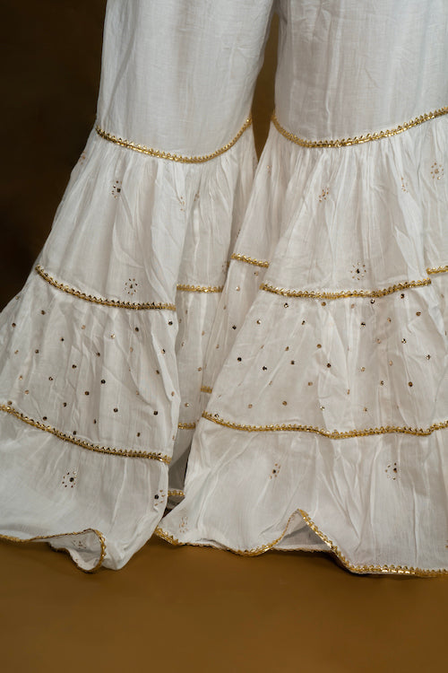 Shwet "Pastle Hues" White Cotton Garara - Image 4
