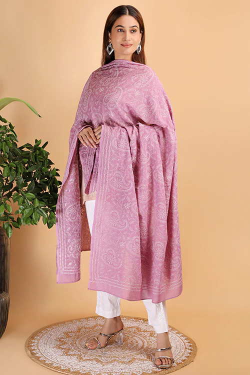 Shwet "Pestal Hues" Move Chikankari Cotton Dupatta - Image 2