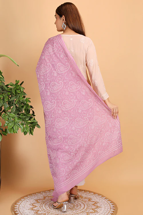 Shwet "Pestal Hues" Move Chikankari Cotton Dupatta - Image 3