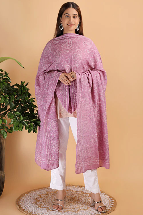 Shwet "Pestal Hues" Move Chikankari Cotton Dupatta - Image 5