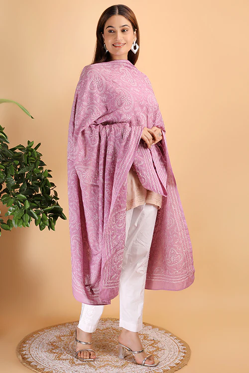 Shwet "Pestal Hues" Move Chikankari Cotton Dupatta - Image 6