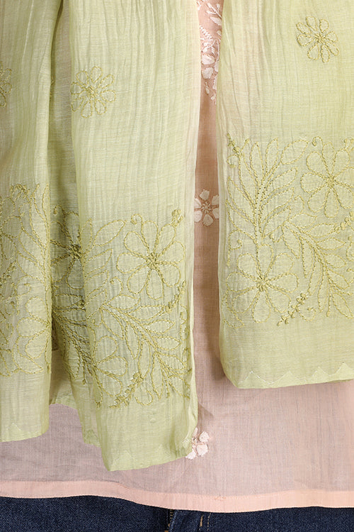 Shwet Women Green Chikankari Chanderi Stole - Image 2