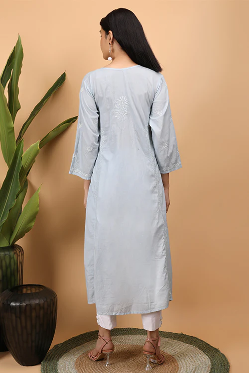 Shwet Women Grey Chikankari Kali Kurti - Image 6