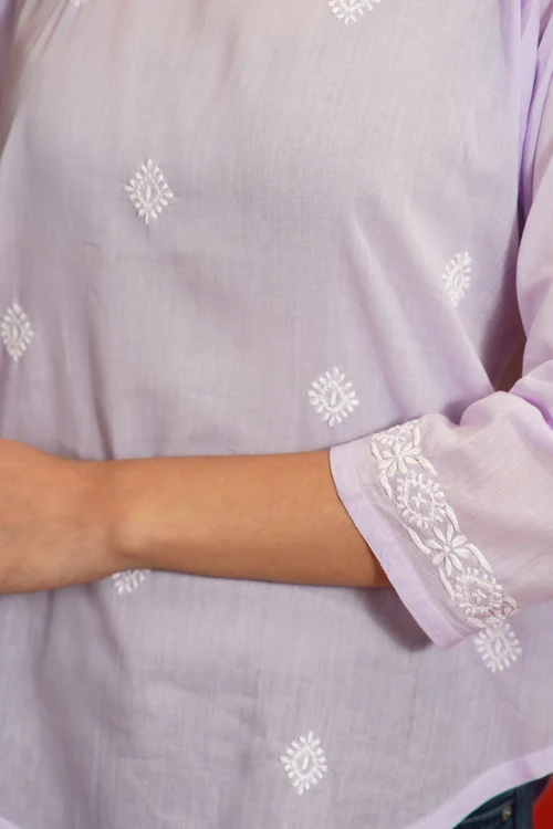 Shwet Women Hand Embroidered "Pastel Poise" Lavendar Short Top - Image 2