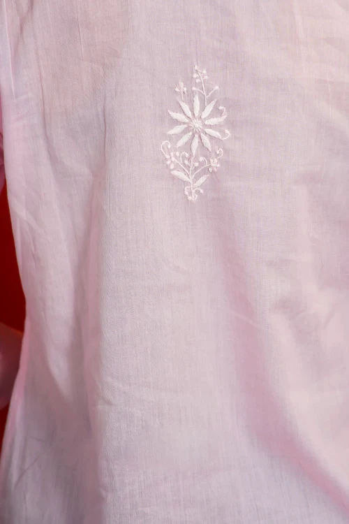 Shwet Women Hand Embroidered "Pastel Poise" Pink Mulmul Short Top - Image 3