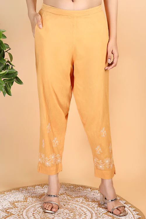 Shwet Women Parrot Green Chikankari Kurta Pants - Image 3