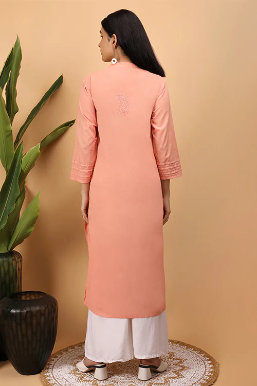 Shwet Women Peach Chikankari Kurta - 261 - Image 6