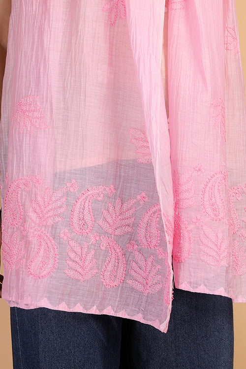 Shwet Women Pink Chikankari Chanderi Stole - Image 2