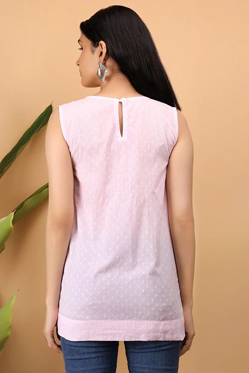 Shwet Women Pink Chikankari Sleevless Top - Image 3