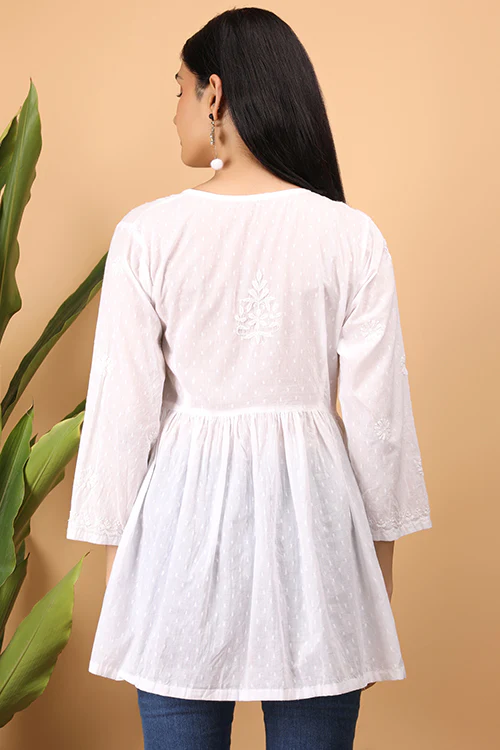 Shwet Women  White Chikankari Angarkha Top - 272 - Image 5