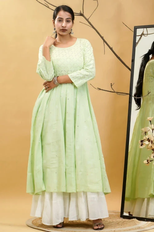 Shwet Women Pista Green Hand Embroidered Chikankari Kali kurti - Image 5