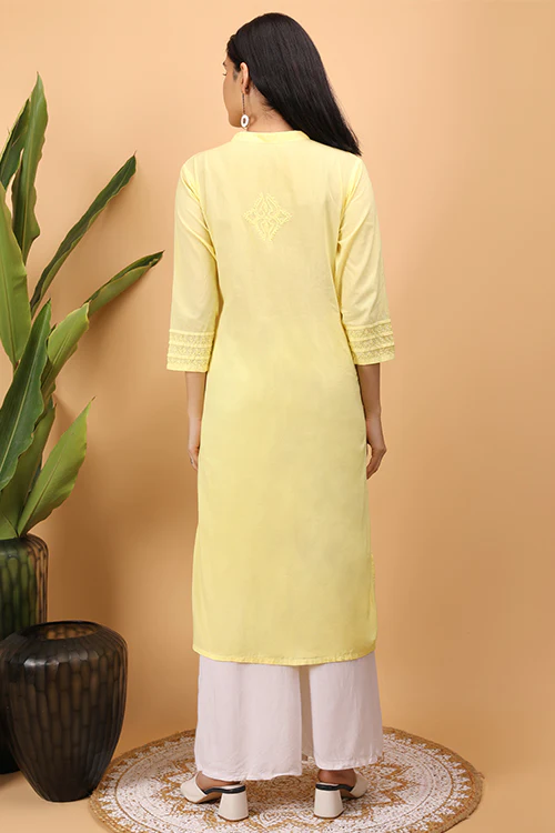 Shwet Women Yellow Chikankari Kurta - Image 4