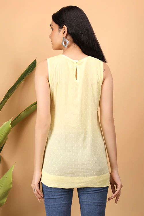 Shwet Women Yellow Chikankari Sleevless Top - 282 - Image 3
