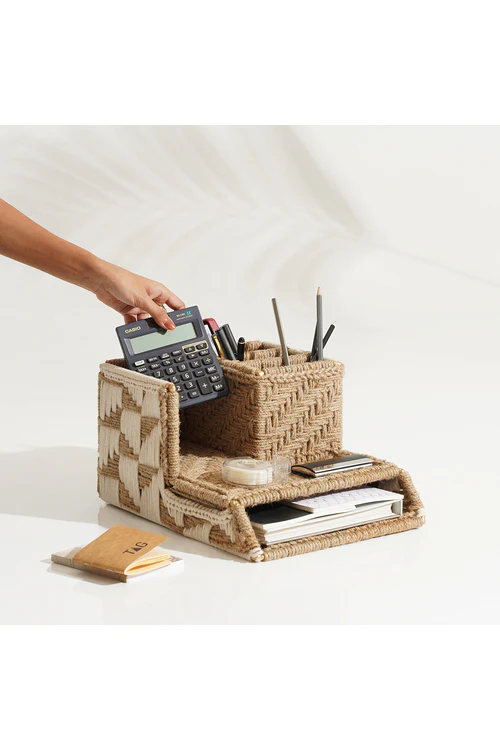 Sirohi Handcrafted Laptop Organiser | Jute & White - Image 4