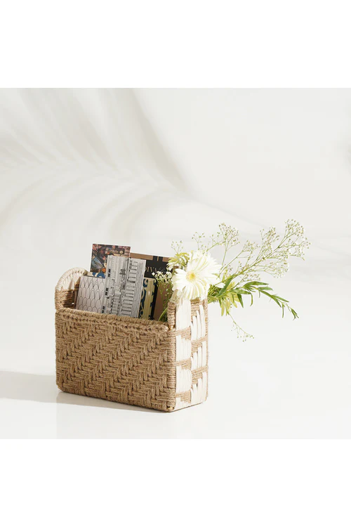 Sirohi Rustic Reverie Magazine Organizer | Jute & White - Image 2
