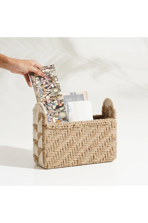Sirohi Rustic Reverie Magazine Organizer | Jute & White - Image 3