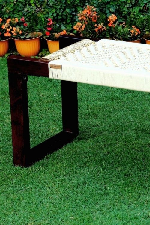 Sirohi Siya Cotton & Gold Plastic Wooden Bench - Image 3