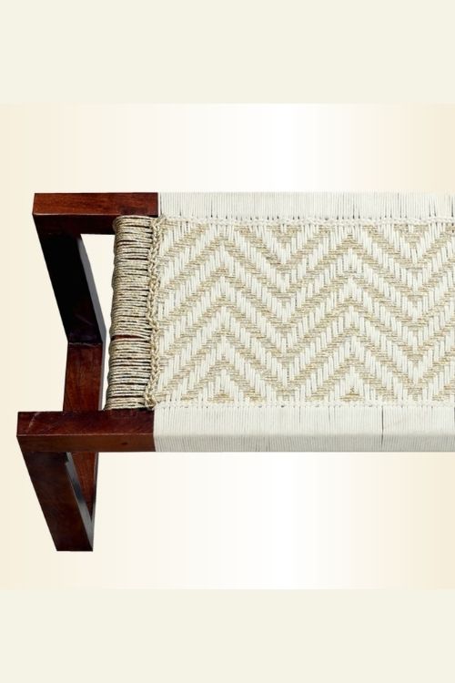 Sirohi Siya Cotton & Gold Plastic Wooden Bench - Image 8