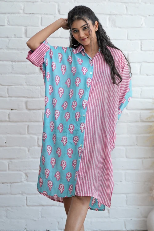 Sooti Syahi Skipper In Pink Hand Block Printed Oversize Shirt - Image 4