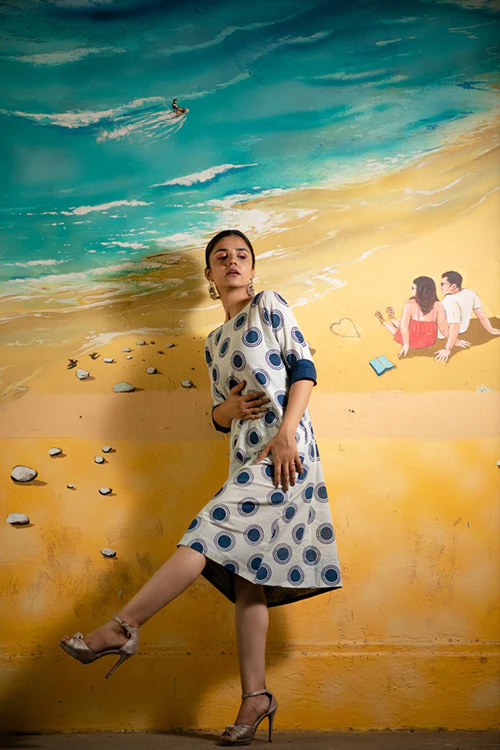 Creative Bee 'HILDA' Natural Indigo Dyed Hand Block Printed Pure Cotton Dress - Image 2
