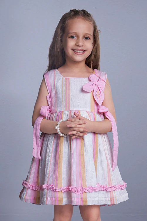 Soleilclo "Blush Glam Lurex" Sleeveless Hand Embroidered Cotton Lurex Dress
