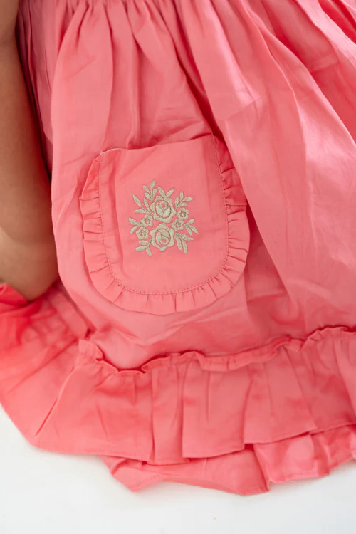 Soleilclo "Coral Embroidered Cotton Satin Sleeveless Dress With Pockets" - Image 3