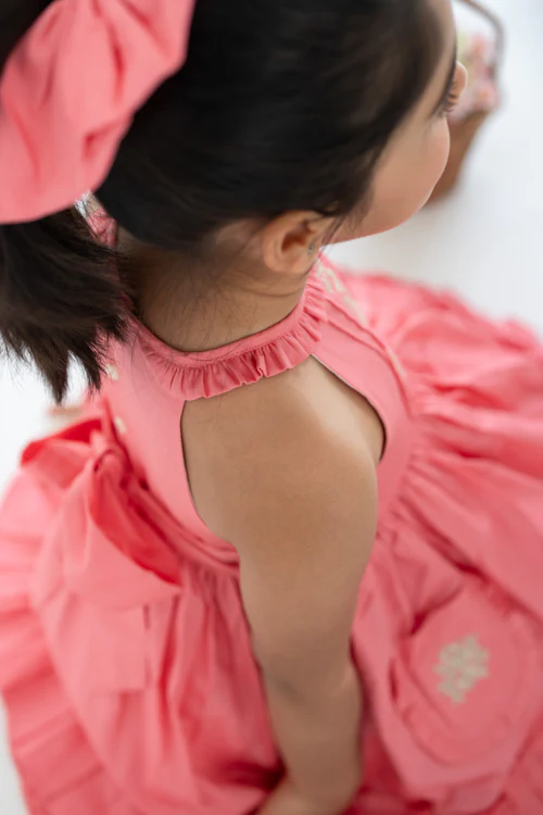 Soleilclo "Coral Embroidered Cotton Satin Sleeveless Dress With Pockets" - Image 4