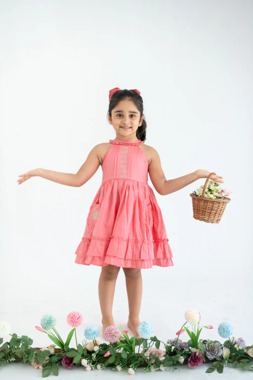 Soleilclo "Coral Embroidered Cotton Satin Sleeveless Dress With Pockets" - Image 5