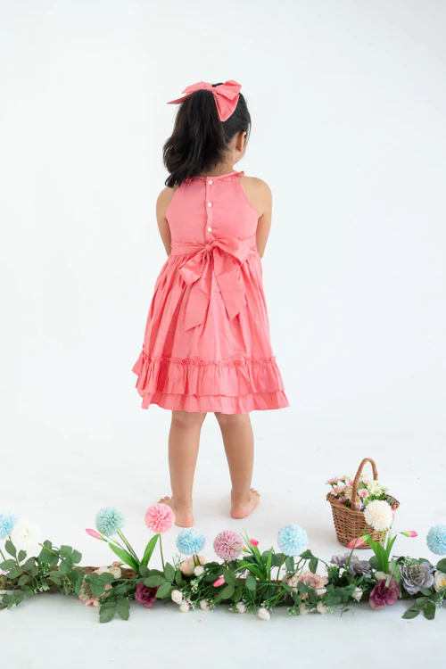 Soleilclo "Coral Embroidered Cotton Satin Sleeveless Dress With Pockets" - Image 6