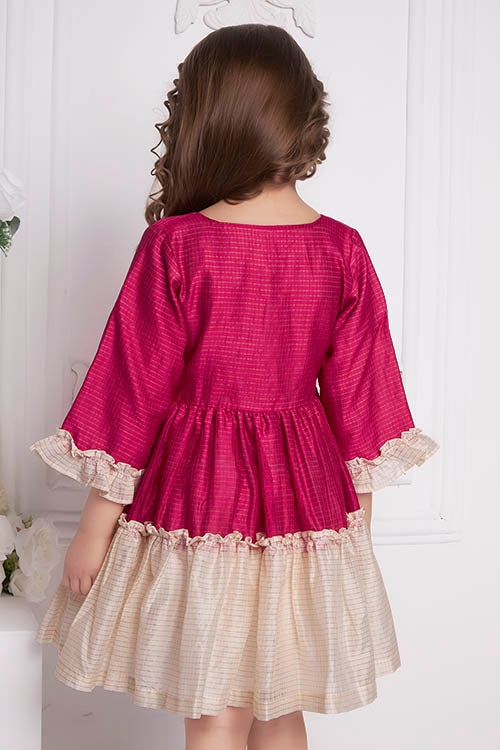 Soleilclo "Festive Ruffle Magic" Three Quarter Sleeve Zari Checked Dress - Image 8