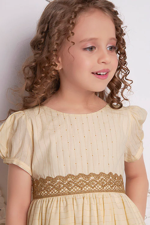 Soleilclo "Golden Glow" Short Sleeved Hand Embroidered Cotton Dress - Image 3