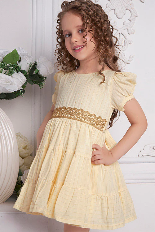 Soleilclo "Golden Glow" Short Sleeved Hand Embroidered Cotton Dress - Image 5