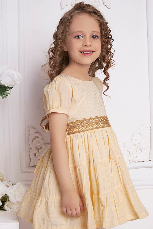 Soleilclo "Golden Glow" Short Sleeved Hand Embroidered Cotton Dress - Image 6