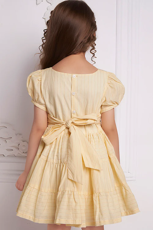 Soleilclo "Golden Glow" Short Sleeved Hand Embroidered Cotton Dress - Image 7