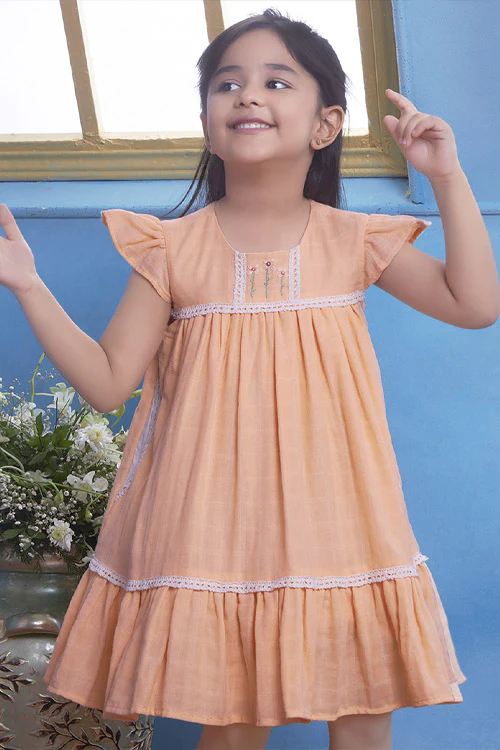 Soleilclo Hand Embroidered Flutter Sleeves Gauze Dress