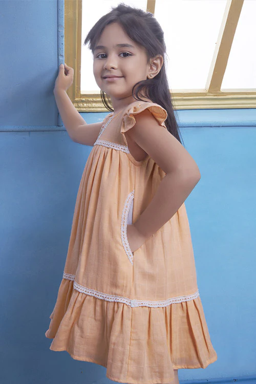 Soleilclo Hand Embroidered Flutter Sleeves Gauze Dress - Image 3