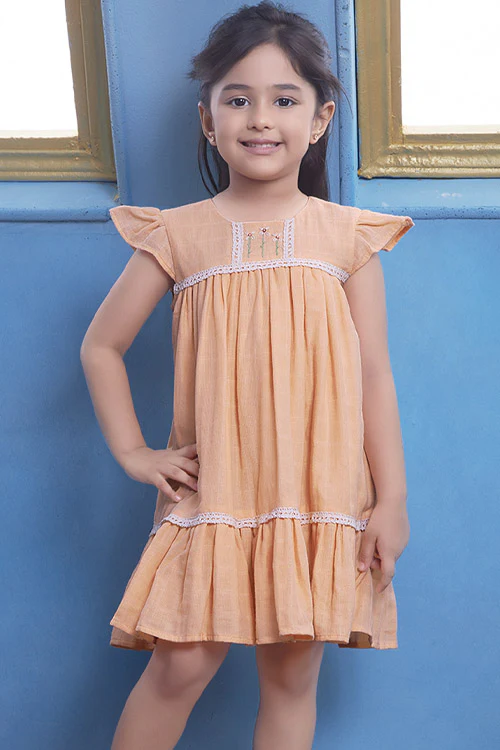 Soleilclo Hand Embroidered Flutter Sleeves Gauze Dress - Image 6
