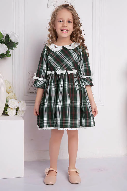 Soleilclo Hand Embroidered Tartan Cotton Dress