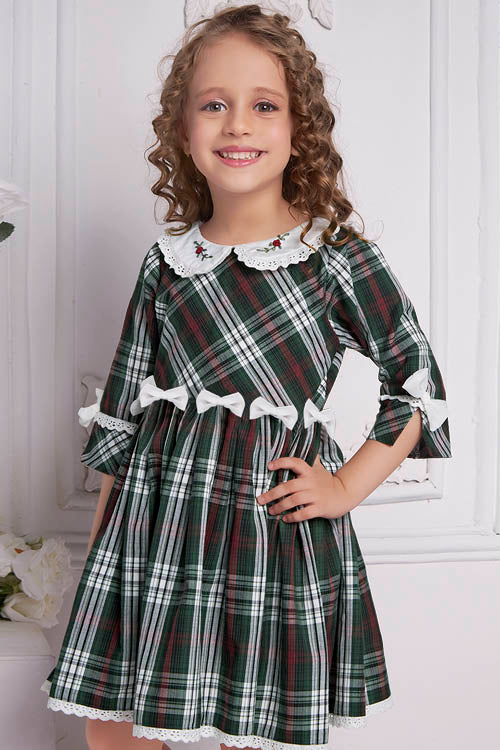 Soleilclo Hand Embroidered Tartan Cotton Dress - Image 4