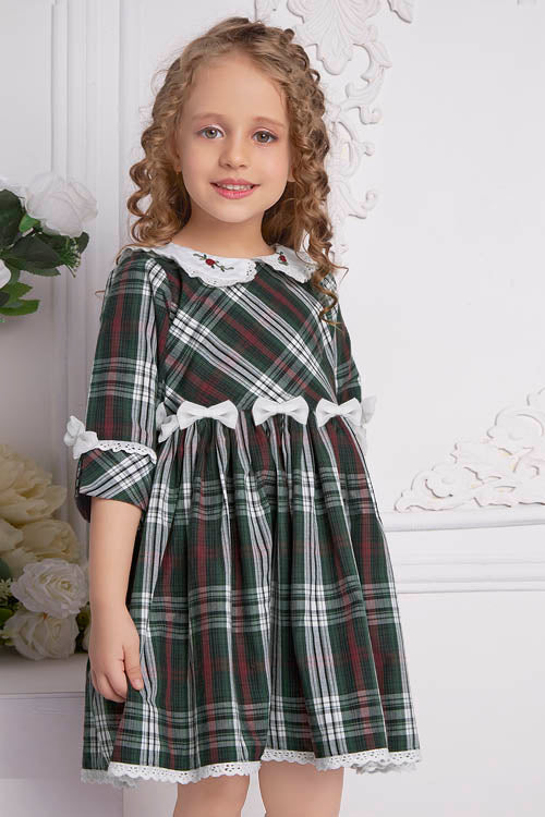 Soleilclo Hand Embroidered Tartan Cotton Dress - Image 5